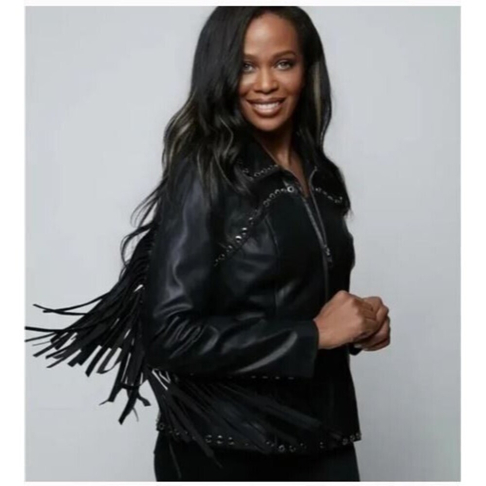 Alberto Makali New York Jacket NWT Cowboy Fringe Black Vegan Leather Biker Sz L